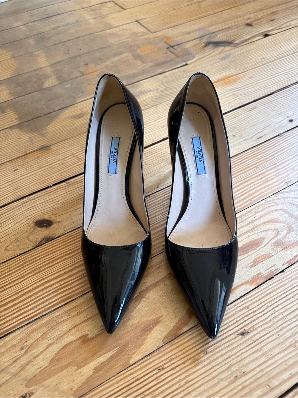 Prada Black Patent Leather Pointed Toe Pumps size 39